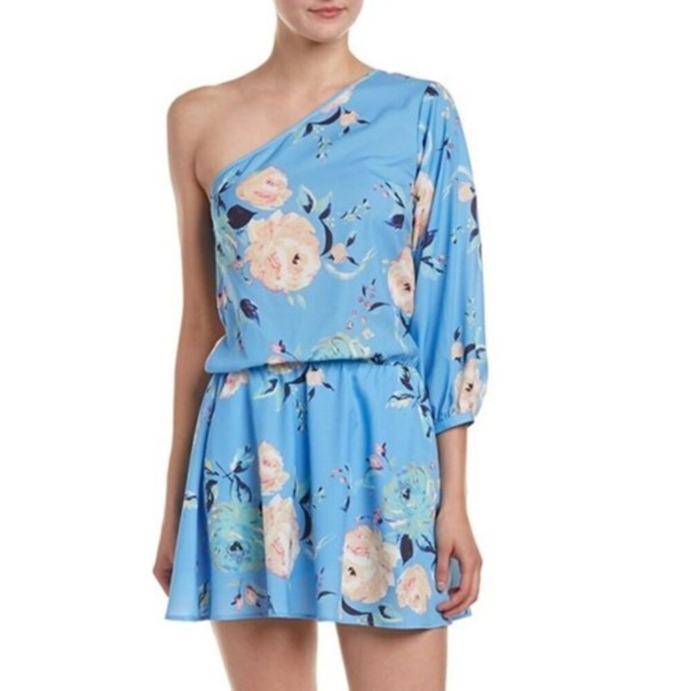 YUMI KIM |  Blue Floral One Shoulder Mini Dress